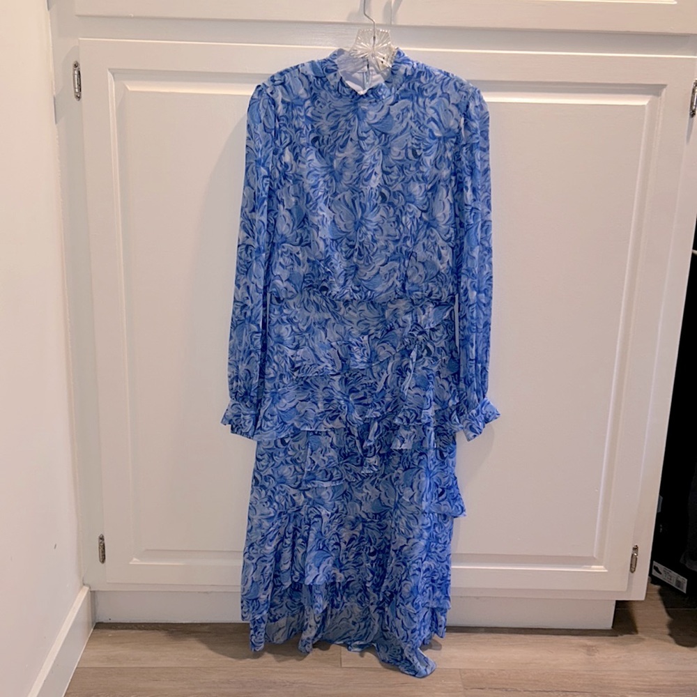 COPY - Saloni Isa Ruffled dress size 8 periwinkle blue - Picture 1 of 3